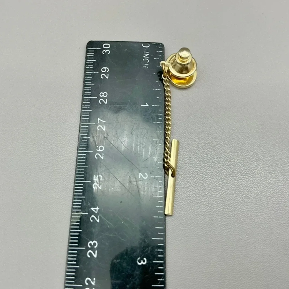 Vintage Gold Tone Genuine Diamond Black Onyx Tie Tack Men's Formal Jewelry Gift
